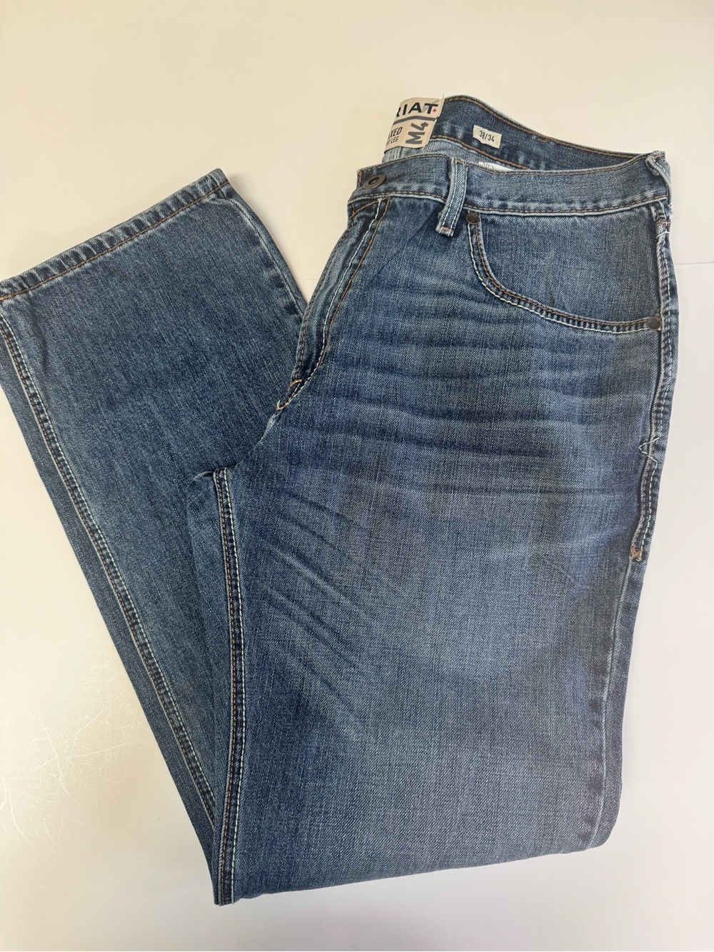 NWT! Ariat M4 Men’s Relaxed Straight Leg Jeans Size 38x34 Riverbend Wash Work